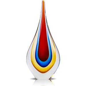 9" Tall Sculpture Hand Blown Glass Decor, Paperweight for Office Desk, Modern Glass Art Figurines Mediterranean Beach House Decor, Living Room Coffee Shelves Table Top Decoration (Red)