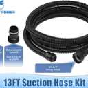 FLUENTPOWER 13FT x 1" Suction Hose Kit with Check Valve, Corrugated Pipe 13ft Long, Water Intake Hose Set, Aspiration Hose for Shallow Well Sprinkler Garden Booster Pump with 1 Female Inlet (13FT Plastic Fitting-Black)