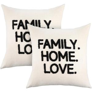 Booson 2 Pcs Farmhouse 18x18 Embroidered Pillow Covers for Sofa Bedroom | Set of 2 Farmhouse Embroidered Pillow Covers, 18x18 with Love & Family Embroidery, Rustic Decor for Bedroom, Couch & Sofa