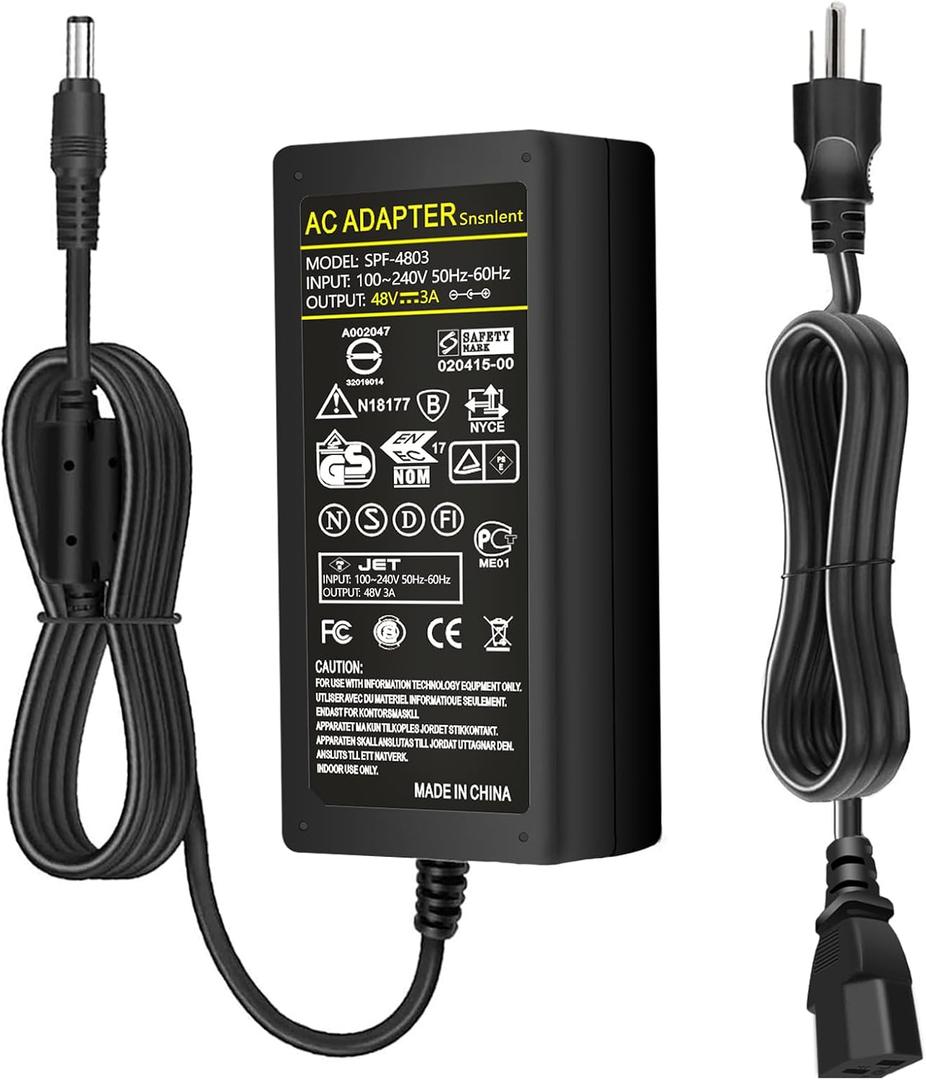 AC DC 48V 3A Power Supply Adapter 144W 48V Charger 48V 3A Switching Power Transformers Interface 5.5 x 2.5mm Suitable for POE Routers Switches Control Systems
