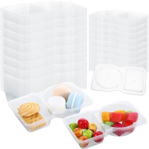 100 PCS Double Compartment Condiment Containers with Lids, Disposable Plastic Sauce Container, Clear Travel Snack Containers Leakproof Condiment Storage for Meal Prep, Takeout, Lunch Boxes Travel Use