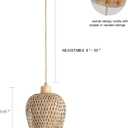 Bamboo Pendant Light Fixture One-Light Adjustable Boho Basket Handmade Woven Mini Pendant Lighting for Kitchen Island Sink Farmhouse Home