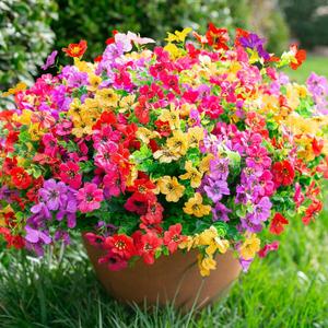 Artificial Fake Plants Flowers for Outdoor Outside Spring Summer Decoration, 12 Bundles Faux Silk Colorful Mix Daisy UV Sun Resistant Realistic for Porch Patio Home Planter Window Box Yard (Purple Pink Yellow Red)