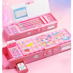 Pop up Multifunction Pencil Case for Kids, kawaii Pen Box Bag Pencil Holder for School Students,Cute Pencil box for Girls and Boys with Sharpener,Password Lock, Schedule, Whiteboard (Pink3)