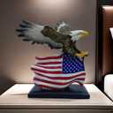 FUNSXBUG Bald Eagle with American Flag Statue Figurines Sculpture Collectibles Home Office Desktop Outdoor Garden Display Decoration