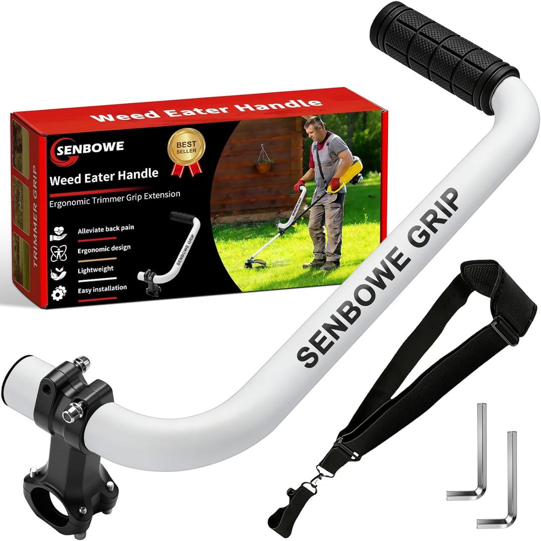 Weed Eater Handle, Ergonomic String Trimmer Grip Extension Back Saver,with Adjustable Shoulder Strap, -Universal Weedeater Handle for Lawn Care, Landscaping, Grass,Trimming (White)