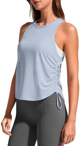 G4Free Lyocell Racerback Women Workout Tank Tops Ruch Side High Neck Muscle Tops for Gym Athletic Yoga M