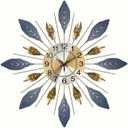 Large 21.6 inch (55 cm) Wall Clock,Silent Non,Ticking Modern Metal Leaf DesignDecorative 3D Wall Clock in Blue Gold Color