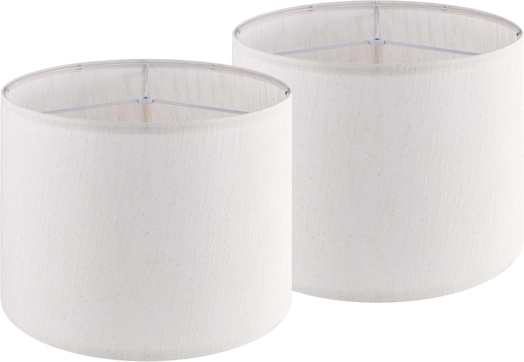 Beige Bamboo Knot Linen Textured Lamp Shades Set of 2 Large Drum Lamp Shade 16``Top x 16``Bottom x 12``High(Spider) Farmhouse Lampshade for Table Lamp & Bedside Lamp - Replacement Lampshade