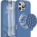 Magnetic for iPhone 16 Pro Case, Compatible with Magsafe, Suction Cup Phone Mount, 2 Screen Protectors - Camera Protector, Silicone Shockproof Protective Phone Cover 6.3", Azure Blue