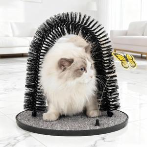 Pet Prime 2-in-1 Cat Arch Self Groomer for Indoor Cats, Back Scratcher Grooming Massage Brush with Sturdy Cat Scratching Pad Durable Brusher Butterfly Toy
