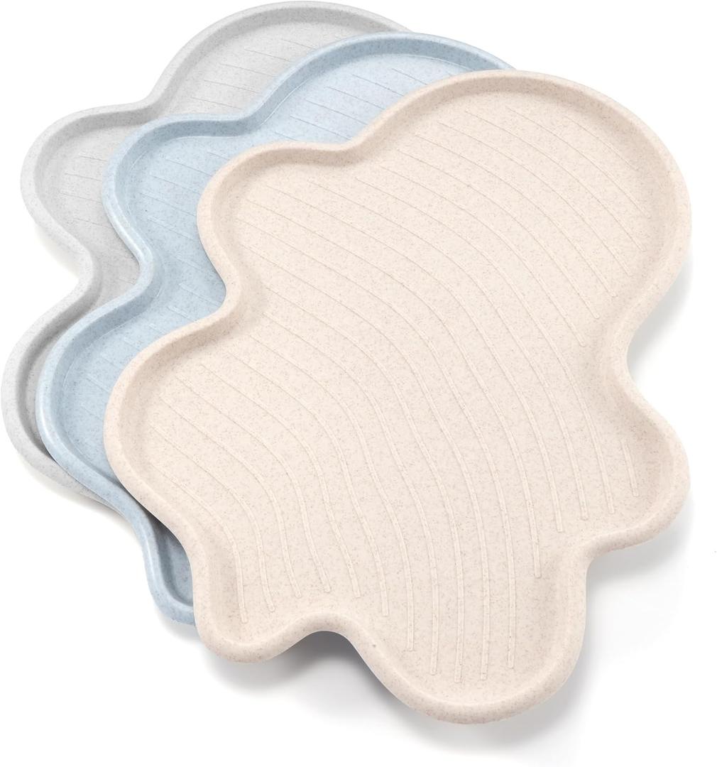 Li&Zhao Plastic Serving Trays - 3 PCS Restaurant Trays, Large, for Serving Food, Party, Picnic, Holidays (3 Colors) (Cloud)