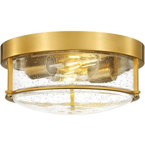 FEMILA 12" Ceiling Light Fixture, 2-Light Flush Mount Light for Bedroom Kitchen Dining Room Hallway Entryway, Brass Gold Finish with Seeded Glass, 4FTJ22-F BG