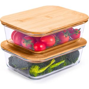 Prosumer's Choice Glass Food Storage Containers with Bamboo Lids (Pack of 2) - Stackable Meal Prep Container - Airtight Glass Food Containers with Lids - Reusable Lunch Pack - 36 Oz