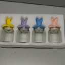 4 Glass Jars for Easter Candy with Ceramic Bunny Ear Lids, Airtight Pastel Glass Storage Containers for Mini Eggs, Cookie Tray, Coffee Table Decor