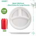 𝟭𝟬 𝗶𝗻𝗰𝗵, 𝟭𝟮𝟴-𝗣𝗮𝗰𝗸 3-Compartment Disposable Paper Plates, Compostable Heavy-Duty Divided Plates for Meal Prep, School Lunches & Party Buffets (White), 10 inch