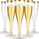 Goodluck 36 Pack 6.5 oz Plastic Gold Glitter Champagne Flutes with Gold Rim, Disposable Champagne Toasting Glasses for Wedding, Engagement, Party, Mimosa Bar