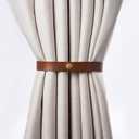 PU Leather Curtain Tie Backs, Ring Clips Curtain Buckle for Window Draperies of Home Hotel Curtain Holders, Rope Decoration Creative Curtains Buckle Modern Minimalist Set of 2 (Light Brown)