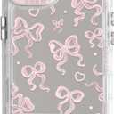 2 x NITITOP Compatible with iPhone 14 Plus Case Cute Mirror Bow Love Heart Pattern for Women Girls Ribbon Design Shockproof Silver Protective Phone Cover - Light Pink Bow