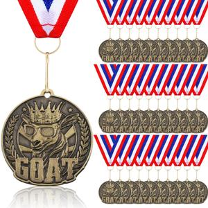 Quelay 30 Pcs Goat Medal Greatest of All Time Goat Pendant Champ Medal Funny Medals for Awards with Neck Ribbon Goat Award Necklace for Football Basketball Sports Tournament MVP Awards Collections