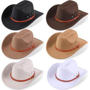 Cowboy 22 to 22.8 Inches Hat Felt Wide Brim Cowgirl Hat with Belt Classic Outdoor Western Style for Women Men Adult (Brown)