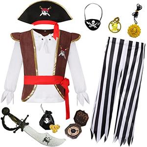Gorkonpy Pirate Costume Kids Toddler Boys Pirate Costume with Hat and Accessories, Medium
