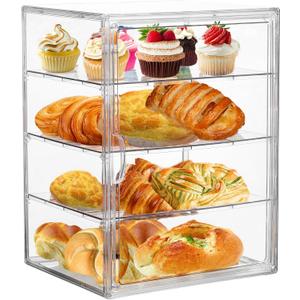 Pastry Display Case,4 Layers Adjustable Clear Bread Box for Kitchen Countertop,Bread Storage with Magnetic Door Bakery Pastry Display15.5x11.4x9.8inch (Transparent-1pack)