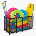 Pool Storage Cart Organizer with Nylon Mesh Basket, Rolling Storage Bin for Pool Accessories and Beach Towels Large Capacity, 4 Grids, 65" Lx31 Wx34 H, Black