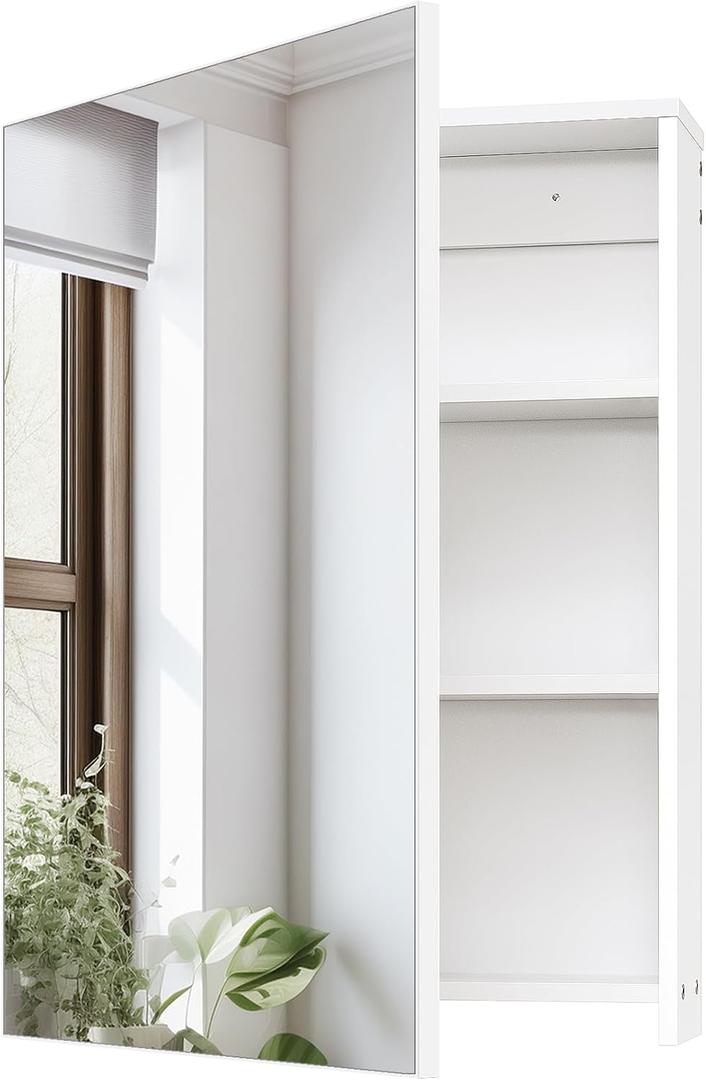 CHOEZON Bathroom Medicine Mirror Cabinet, Wall-Mounted Bathroom Vanity with Mirror, Bathroom Medicine Cabinet with Storage Function, Hanging Storage Cabinet, Adjustable Shelves, White