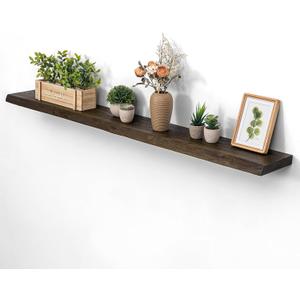 Dreamland 55 Inch Floating Shelves for Wall, Solid Elm Wood Live Edge Wall Shelves for Living Room, Bedroom, Kitchen, Bathroom, Wall Mounted Long Floating Shelf Set of 1, Walnut