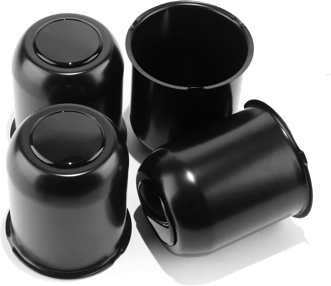 4Pcs 3.74inch Stainless Trailer Wheel Center Caps Push Through 3.74" Bore 4.33" Tall Top Removable Hub Cap for Truck SUV RV Wheel Rim, Matt Black Wheel Cover