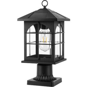 Solar Post Light Outdoor, Dusk to Dawn Outdoor Post Lamp with Pier Mount Base, 3-in-1 Mounting (Pier/Pole/Hanging), Wireless Black Waterproof Fence Pole Light for Garden Yard Patio Entryway