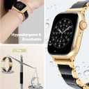 V.R.HOPE Gold Stainless-Steel Metal Resin Apple Watch Band 38mm 40mm 41mm 42mm Fashion Bracelet Strap for Women Compatible with iWatch Series 11/10/9/8/7/6/5/4/3/2/1/SE (Black+Gold)
