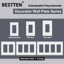 [10 Pack] BESTTEN Decorator Wall Plate, 2 Gang Standard Size Outlet Cover for GFCI and USB Receptacles, H4.53 x W4.57, Unbreakable Polycarbonate Material, UL Listed, White