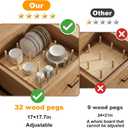3Pcs Wood Pegboard Drawer Organizer with 32 Pegs Wooden Peg Board System for Kitchen Dishes Plate 17 x 5.91 in Natural Wood Color