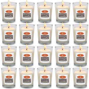 20 Pack Glass Yahrzeit Memorial Candles, Good for Yizkor and Yom Kippur Holidays, Ner Neshama in Glass Tumbler, 2"W x 2.4"H