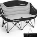 KingCamp Double Camping Chair, Oversized 660lbs Heavy Duty Loveseat for Adults Portable Folding XL 2 Person Couch Padded Comfortable Two Seat with Cup Holder for Outdoor Lawn Backyard, Black/Grey