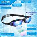Flutesan 6 Pack Swim Goggles for Adult Anti Fog Swimming Glasses with Ear Plugs Nose Clip No Leaking Full Protection Goggles
