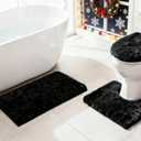 RUN HELIX Black Bathroom Rugs Sets 3 Piece Shaggy Bath Mat Non-Slip Mats Water Absorbent Bath Rug Floor Mats Soft Washable Shower Rug with U-Shaped Contour Rug Toilet Lid Cover Home Decor Accessories