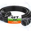 USEDOM 6FT IPX6 Outdoor Extension Cord Waterproof 3.0, 16/3 Gauge Black Heavy Duty Extension Cords, 10A 1250W SJTW, Waterproof Socket, 3 Prong Flat Plug Extension Cord with Weather Resistance
