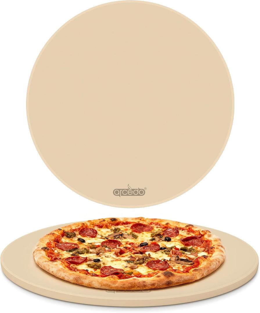 Arcedo Pizza Stone 16 Inch, Round Baking Stone for Bread Thermal Shock Resistant BBQ Grilling Pizza Pan Cordierite Cooking Pan With PE Scraper