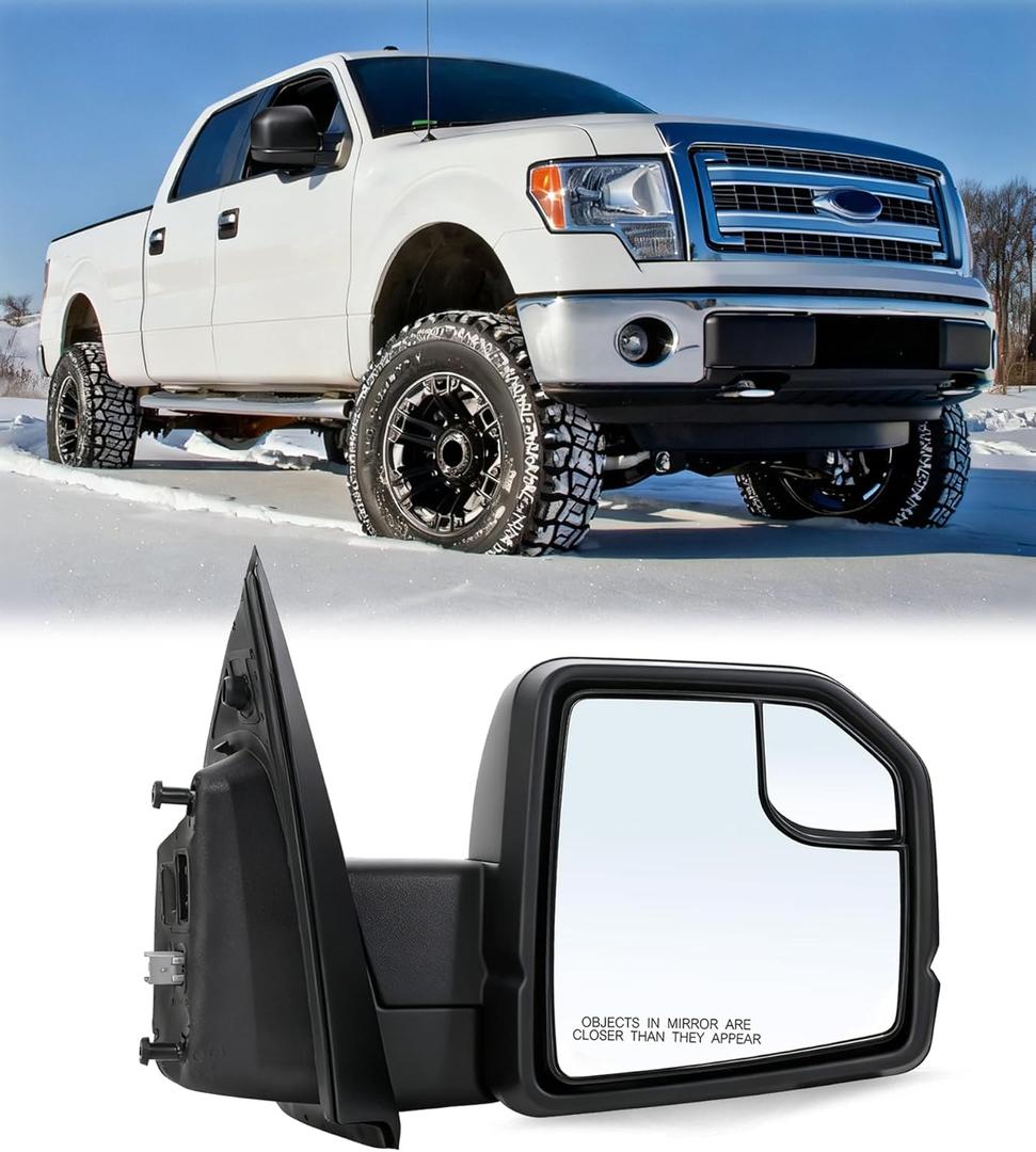 Passenger Right Side Door Mirror Replacement For Ford F150 2015-2020 Manual Folding Power Glass No Heated No Signal Light No Temperature Sensor Textured Back Cover