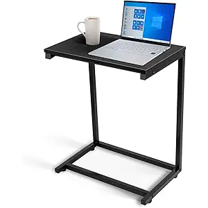 C Shaped Sofa Side End Table with Hardwood Surface, for Eating, Working and Writing in Living Room, Bedroom, Couch & Small Spaces, black