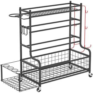 Sports Equipment Garage Organizer, Multi - Functional Workout Storage with Wheels, Home Gym Storage for Dumbbells Kettlebells Yoga Mat and Balls