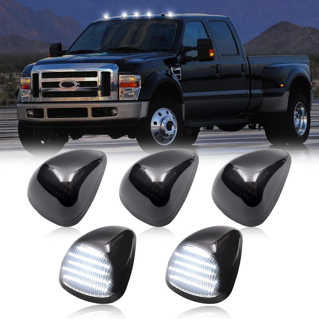 5PCS LED White Cab Roof Lights Replacement for 1999-2016 F250 F350 F450 F550 Superduty / 2004-2017 F650 F750, Smoked Top Cab Roof Clearance Lights for F250 F350 F450 Pickup Truck (B4, for F250-F550(99-16)/F650 F750(04-17),Smoke)