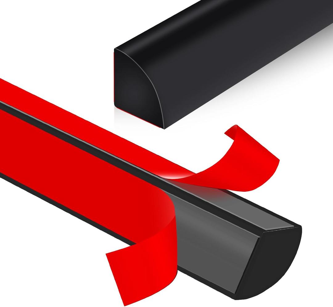 Flexible Quarter Round Molding Peel and Stick Rubber Trim Molding Double-Sided Self Adhesive Wall Corner Trim for Floor, Bathrooms, Countertops (1/2 W x 1/2 H x 40 Ft, Black)