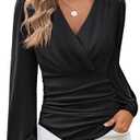 GRACE KARIN Long Sleeve Blouses for Women Dressy Casual, Wrap Tops Work Shirts, 2026 Spring Business Outfits, M