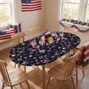 Horaldaily 4th of July Fitted Tablecloth Fit for 64 x 44 Inch Oval, Wooden Vintage Rustic Dark Blue Patriotic Washable Table Cover Elastic Edged for Dinning, Picnic, Camping, Banquet