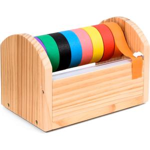 Kids Masking Tape Dispenser, Wooden Multi Roll Craft Tape Dispenser, Washi Tape Holder Organizer, Cutter for Gift Wrapping, Gift for Children Office Home School, Slide Cutter