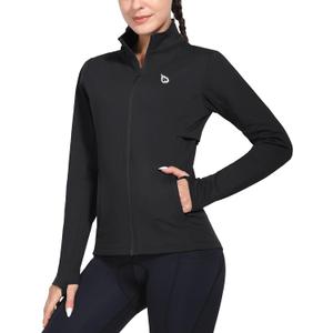 baleaf Women's Fleece Running Jacket Water Resistant Full Zip Winter Cold Weather Gear Thermal Cycling Workout Jackets (Black)